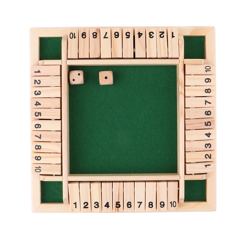 Shut the Box — Classic Wooden 4-Player Dice Game