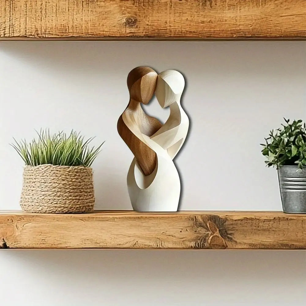Embracing Couple Sculpture — Modern Wooden Love & Togetherness Ornament