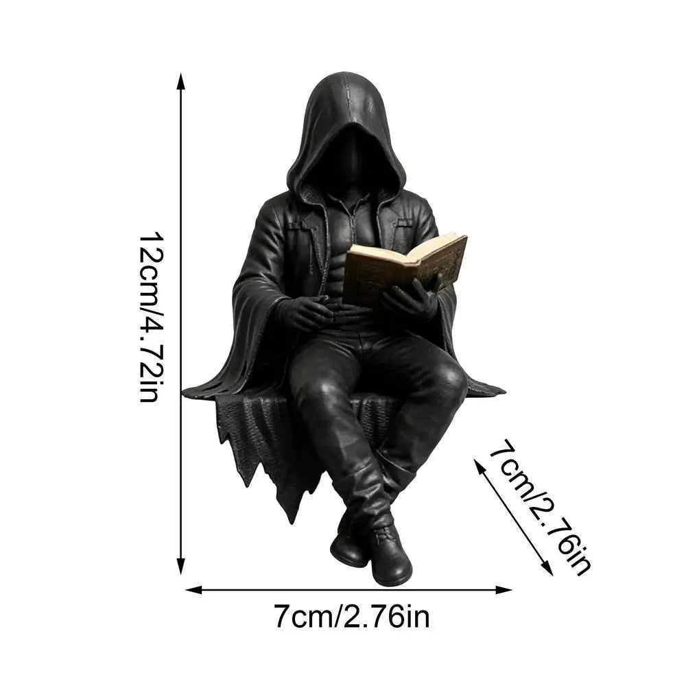 Gothic Reader Statue — Mysterious Dark Fantasy Bookshelf Figurine