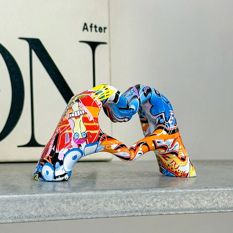 Graffiti Heart Hands Sculpture — Colourful Pop Art Love Ornament