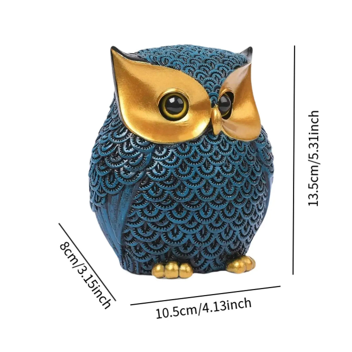 Modern Blue Owl Statue — Resin Bookshelf & Desk Ornament