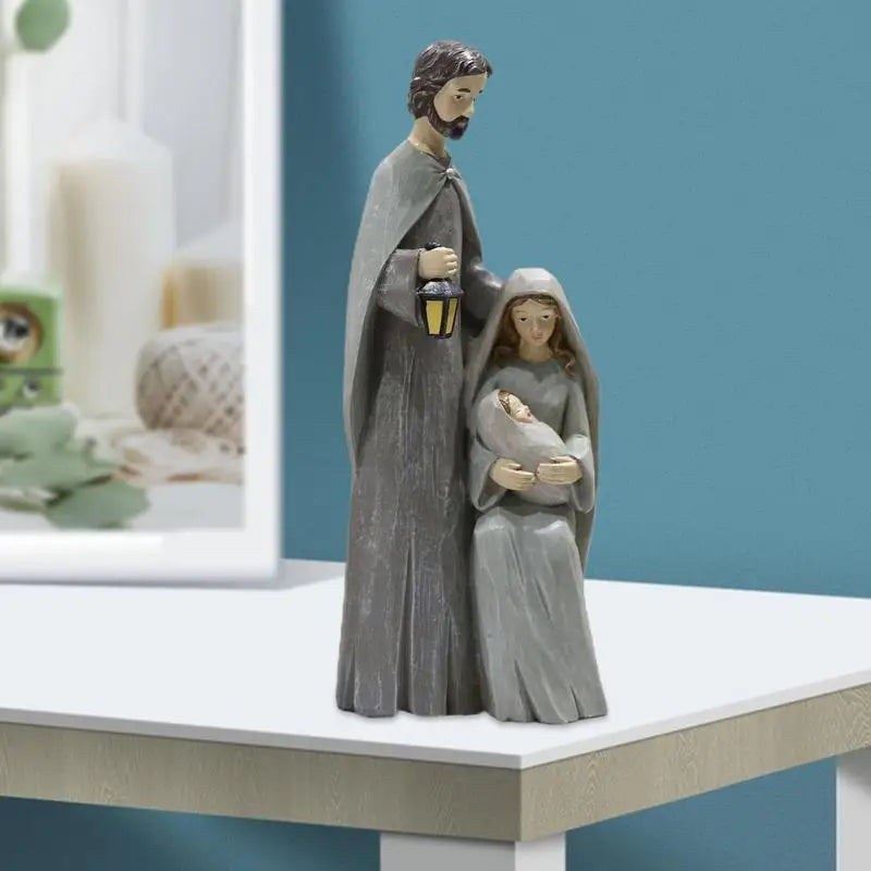Wooden Holy Family Nativity Figurine. Handcrafted Christmas Religious Decor | Jesus, Mary & Joseph Statue for Home or Gift