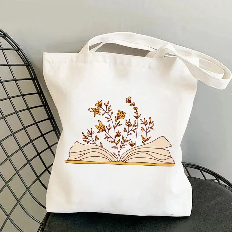 Floral Book Lover Tote Bag — Canvas Shoulder Bag for Readers (9 Designs)