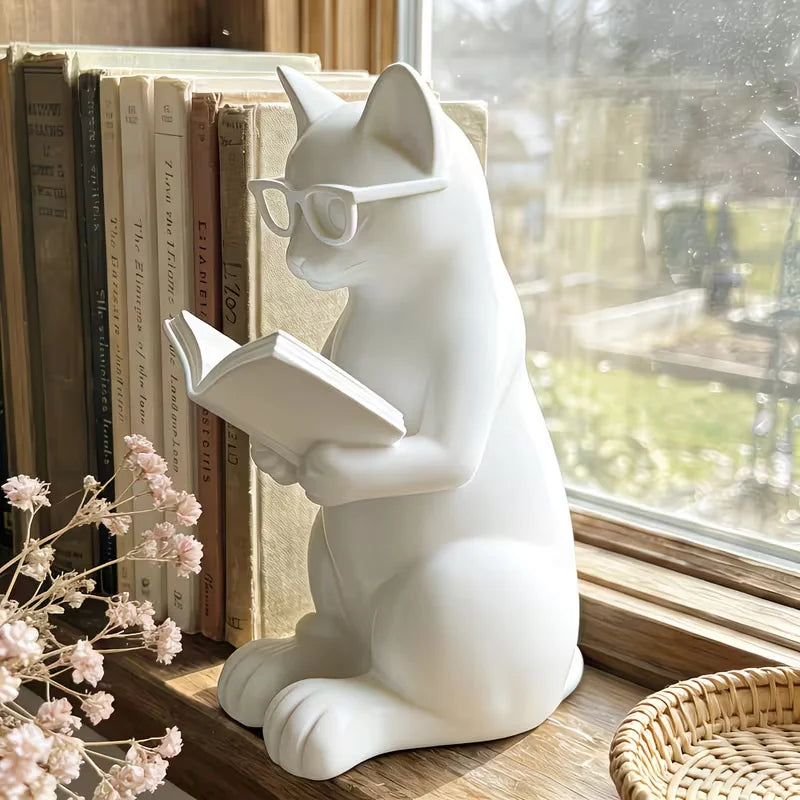 Bookworm Cat with Glasses — Cute 3D Printed Reading Cat Figurine