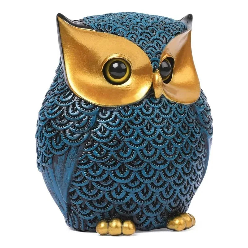 Modern Blue Owl Statue — Resin Bookshelf & Desk Ornament