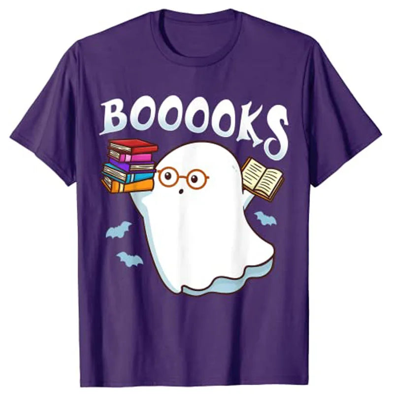 “Booooks” Ghost Reading T-Shirt — Spooky-Cute Tee