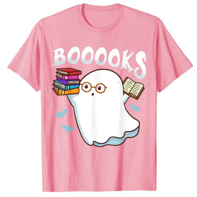 “Booooks” Ghost Reading T-Shirt — Spooky-Cute Librarian Tee