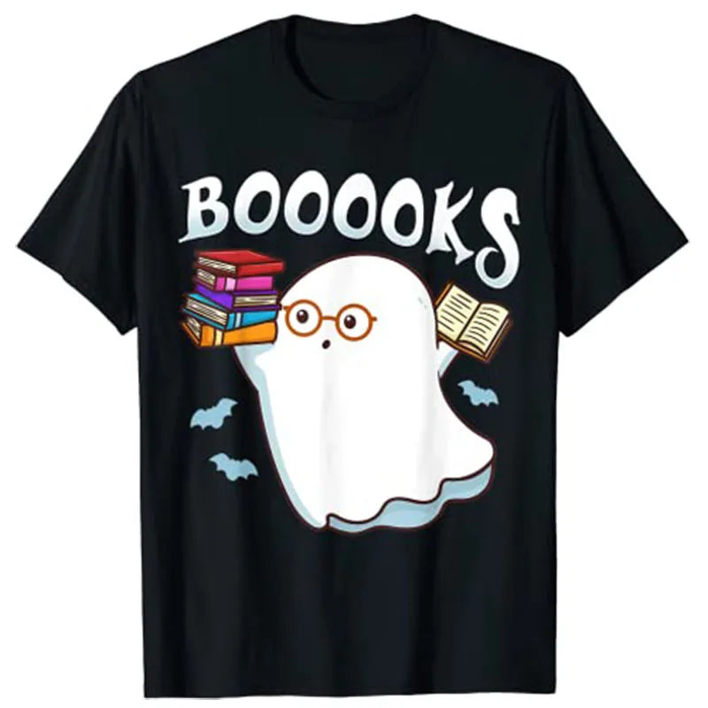 “Booooks” Ghost Reading T-Shirt — Spooky-Cute Tee