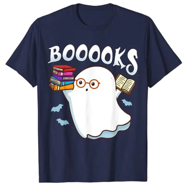 “Booooks” Ghost Reading T-Shirt — Spooky-Cute Tee