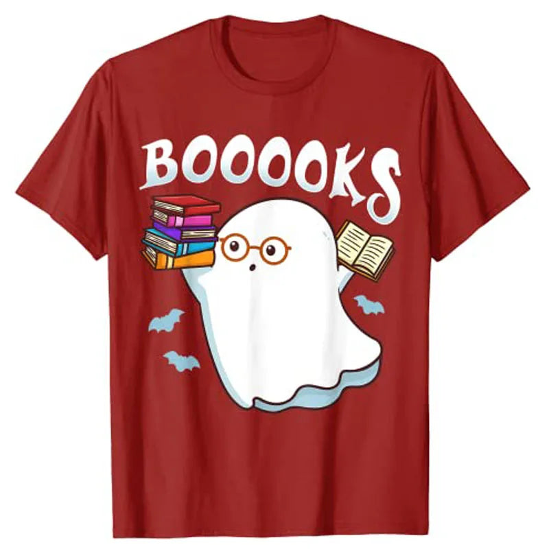 “Booooks” Ghost Reading T-Shirt — Spooky-Cute Tee