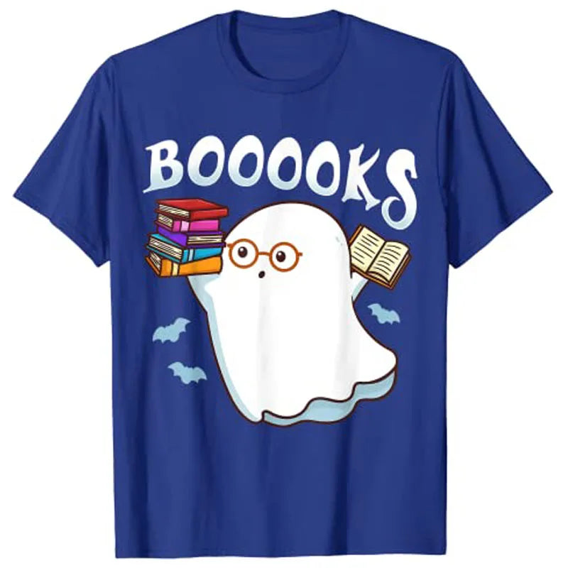 “Booooks” Ghost Reading T-Shirt — Spooky-Cute Librarian Tee