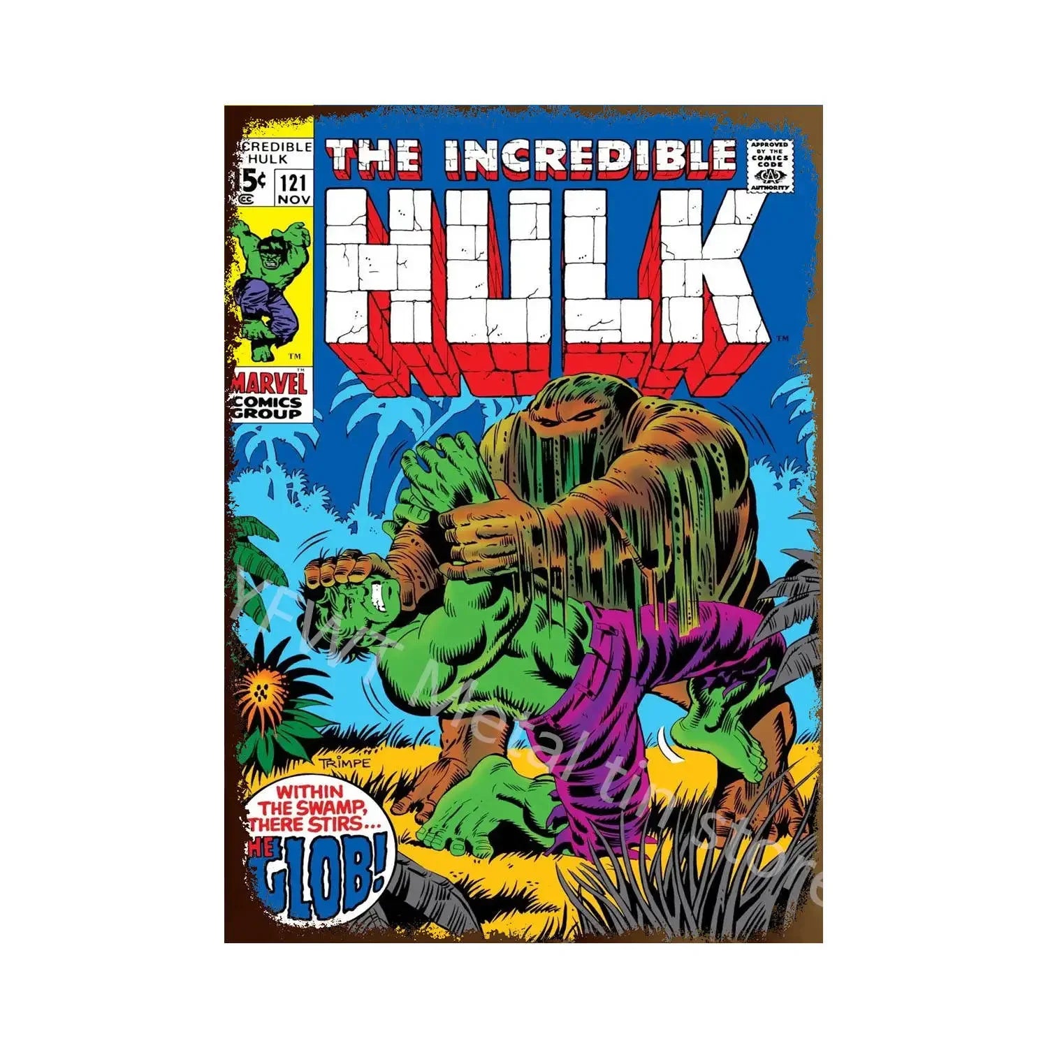 Vintage Comic-Style Metal Sign — Hulk/Captain America/Thor/Luke Cage/Iron Man