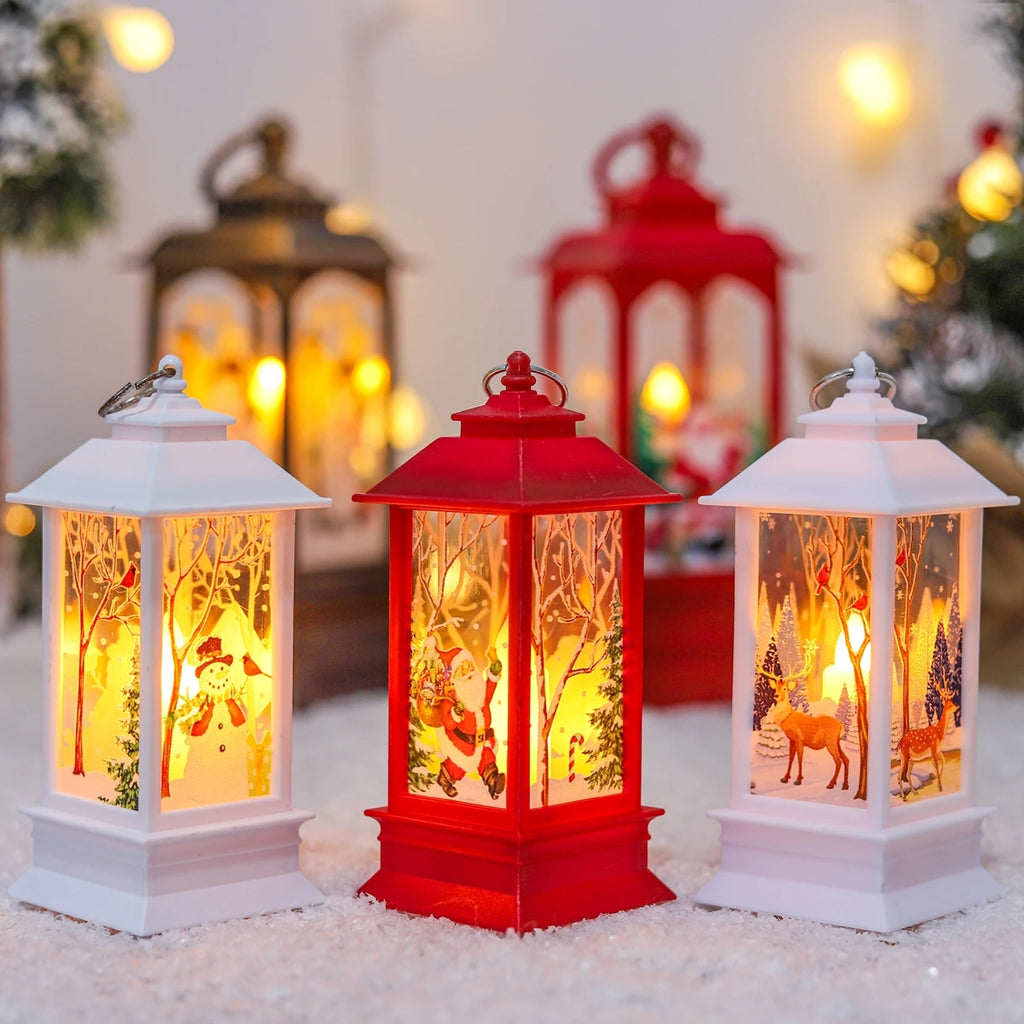 Christmas Lantern Lights – Festive Tabletop Lamps with Christmas Scenes (Red, White, or Antique)