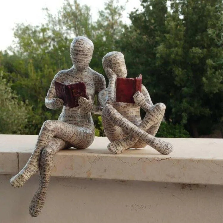 “Paper Muse” Reading Woman Figurines — Bookish Shelf Décor (Resin)