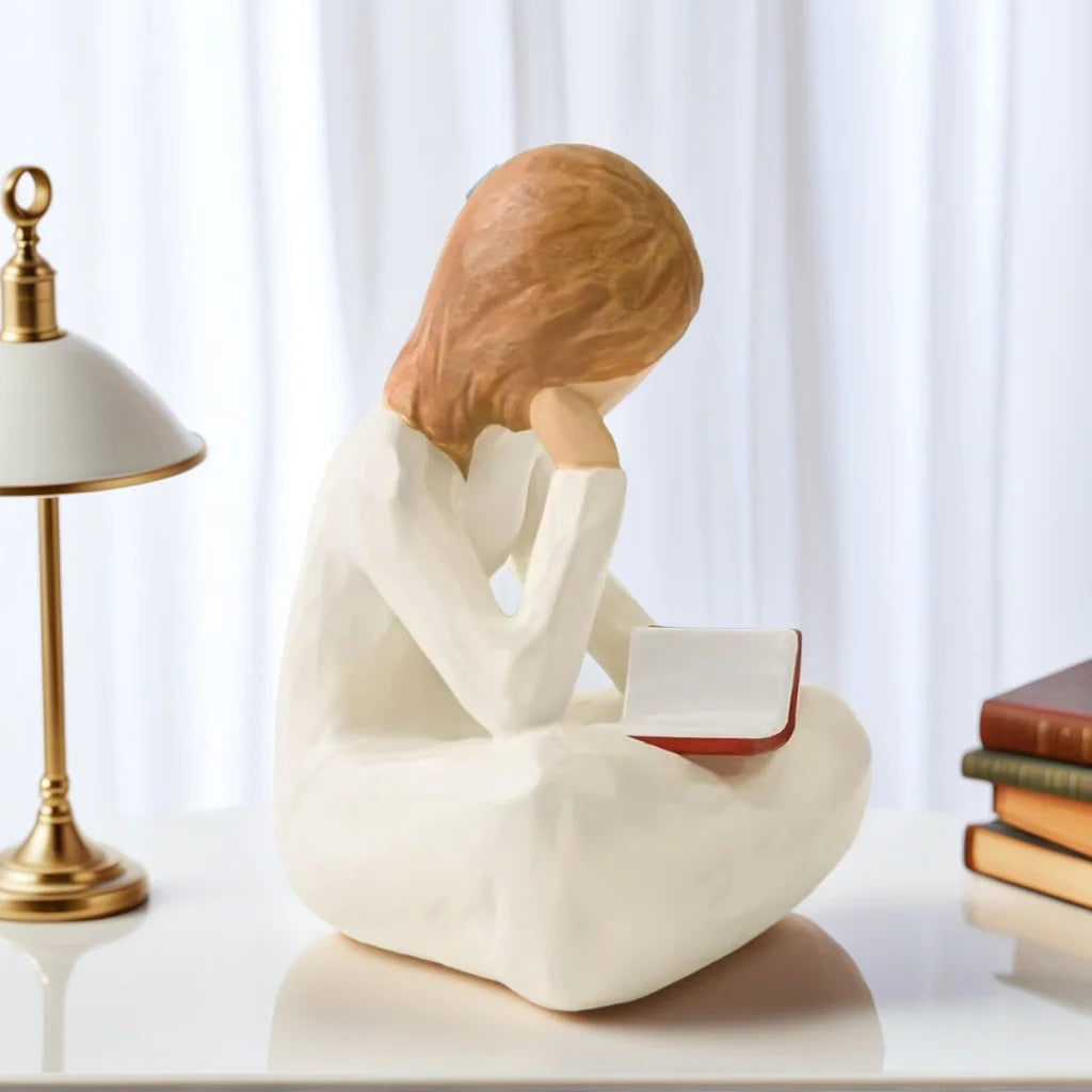 Resin Woman Reading Statue — Elegant Literary Figurine