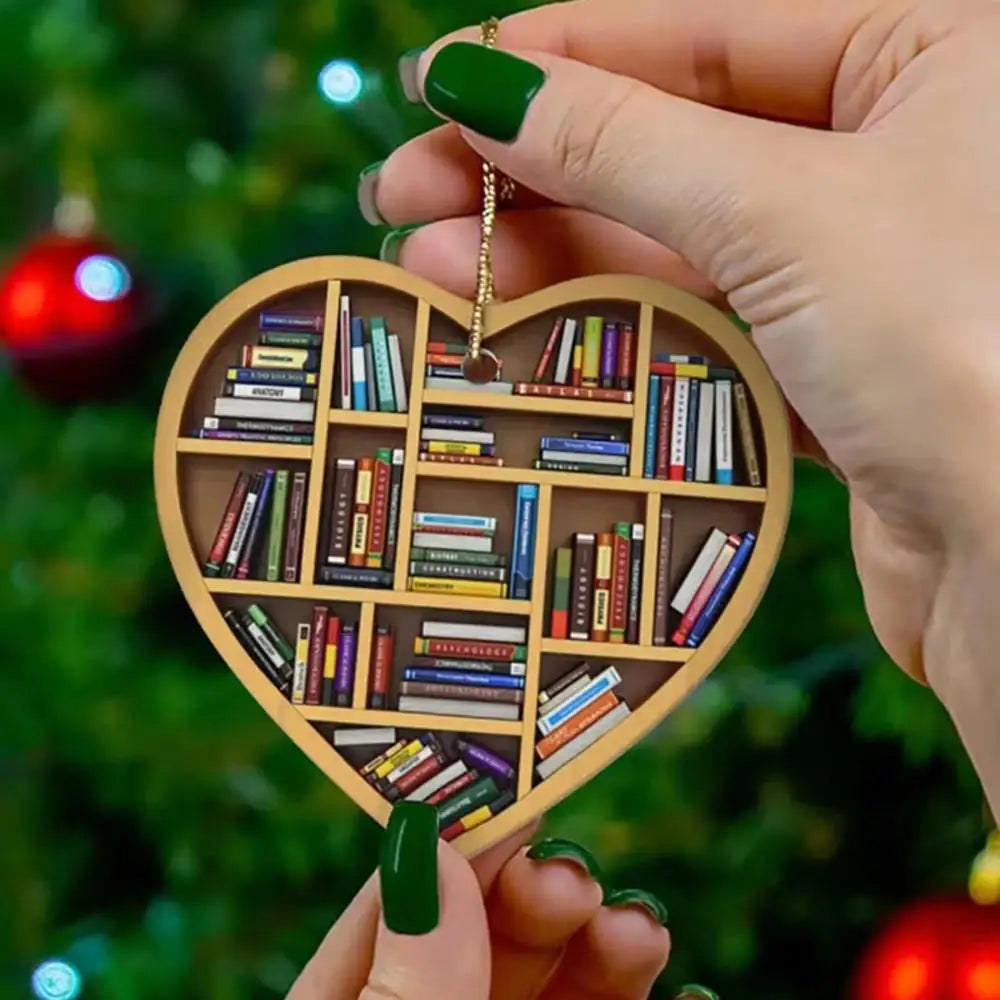 Book Lover Christmas Tree Decorations, Acrylic Hanging Ornaments in Bookstore, Shelf & Library Designs