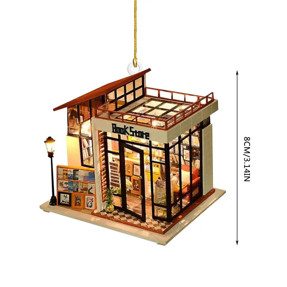 Book Lover Christmas Tree Decorations, Acrylic Hanging Ornaments in Bookstore, Shelf & Library Designs