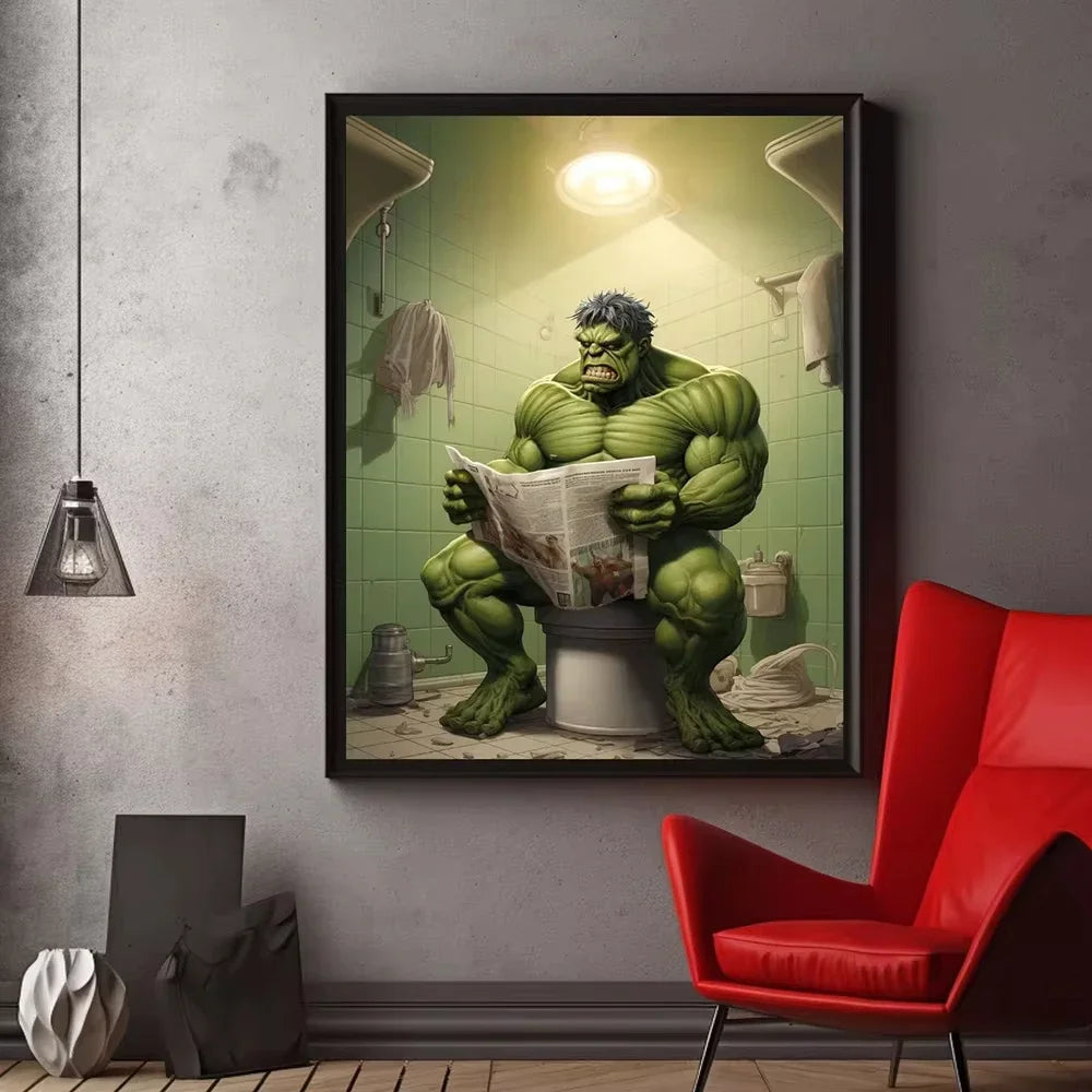 Superhero Bathroom Reading Poster — Humorous Canvas Wall Art