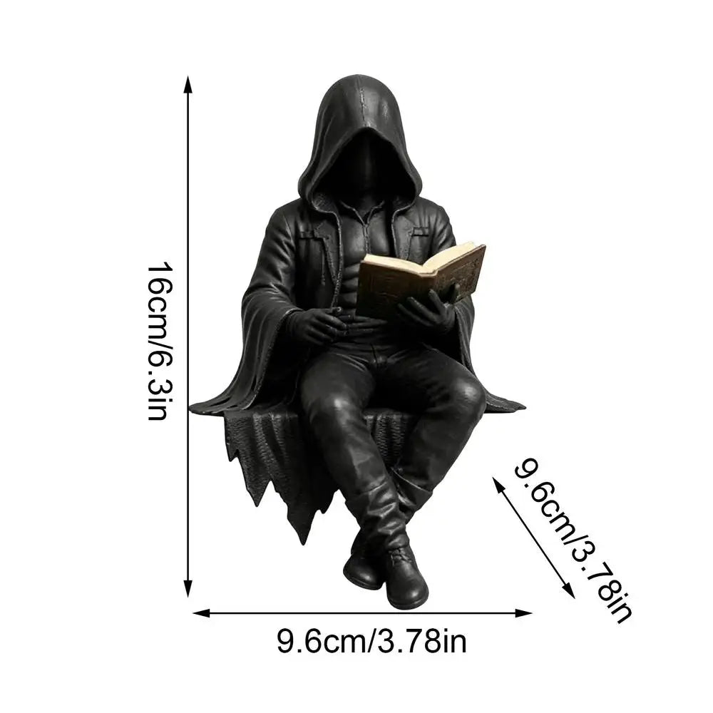 Gothic Reader Statue — Mysterious Dark Fantasy Bookshelf Figurine