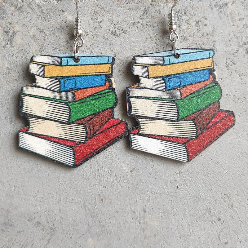 Horror Novel Book Earrings — Wooden Halloween Drop Earrings for Book Lovers & Spooky Style Fans