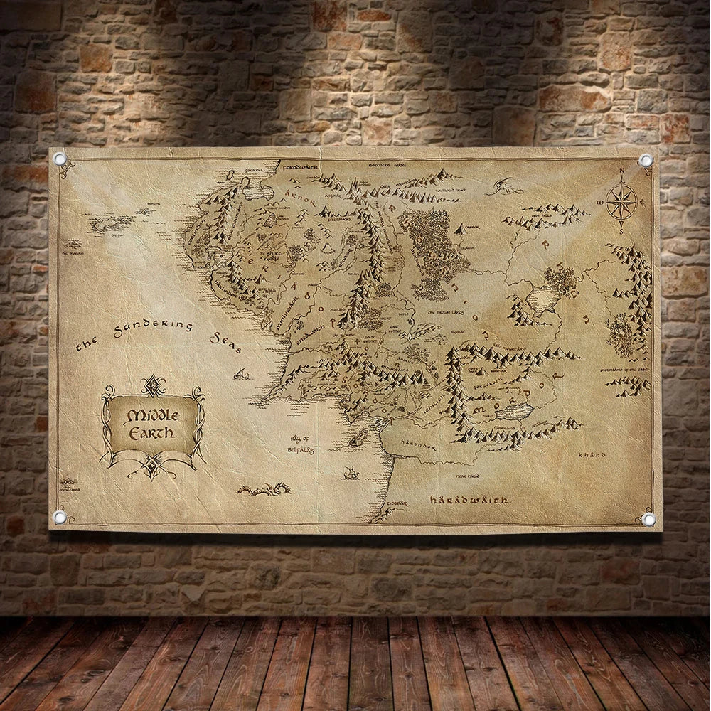 Map of Middle-earth Flag - The Lord of the Rings Wall or Garden Banner | Outdoor & Room Décor for Fantasy Fans