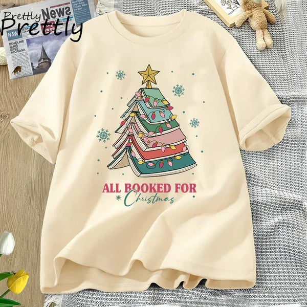 Book Tree Christmas T-Shirt — “All Booked for Christmas” Tee