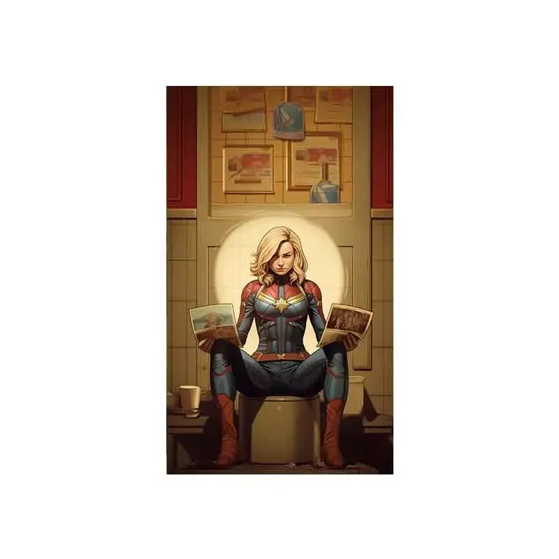 Superhero Bathroom Reading Poster — Humorous Canvas Wall Art