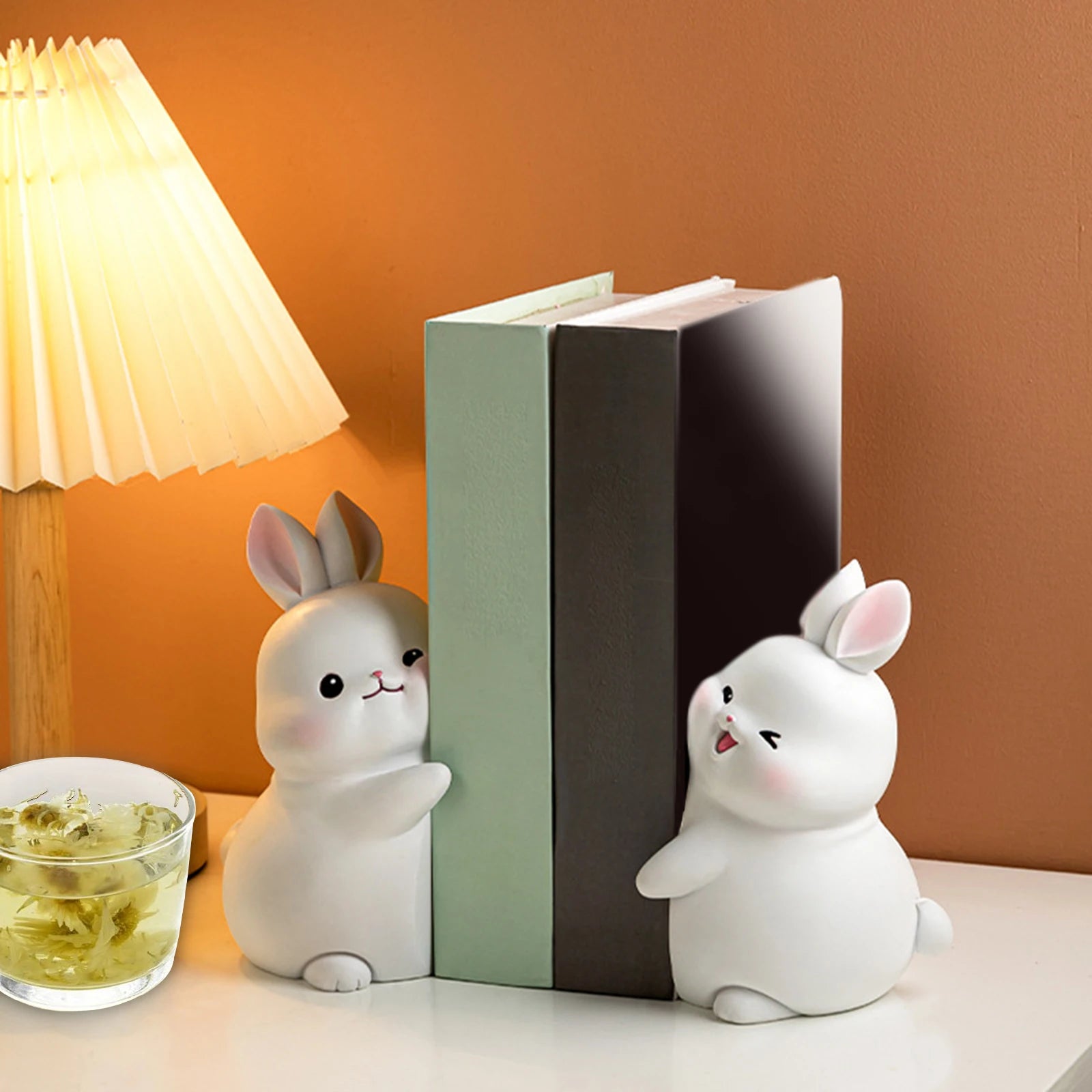 Resin Rabbit Hugging Bookends — Adorable Shelf Companions