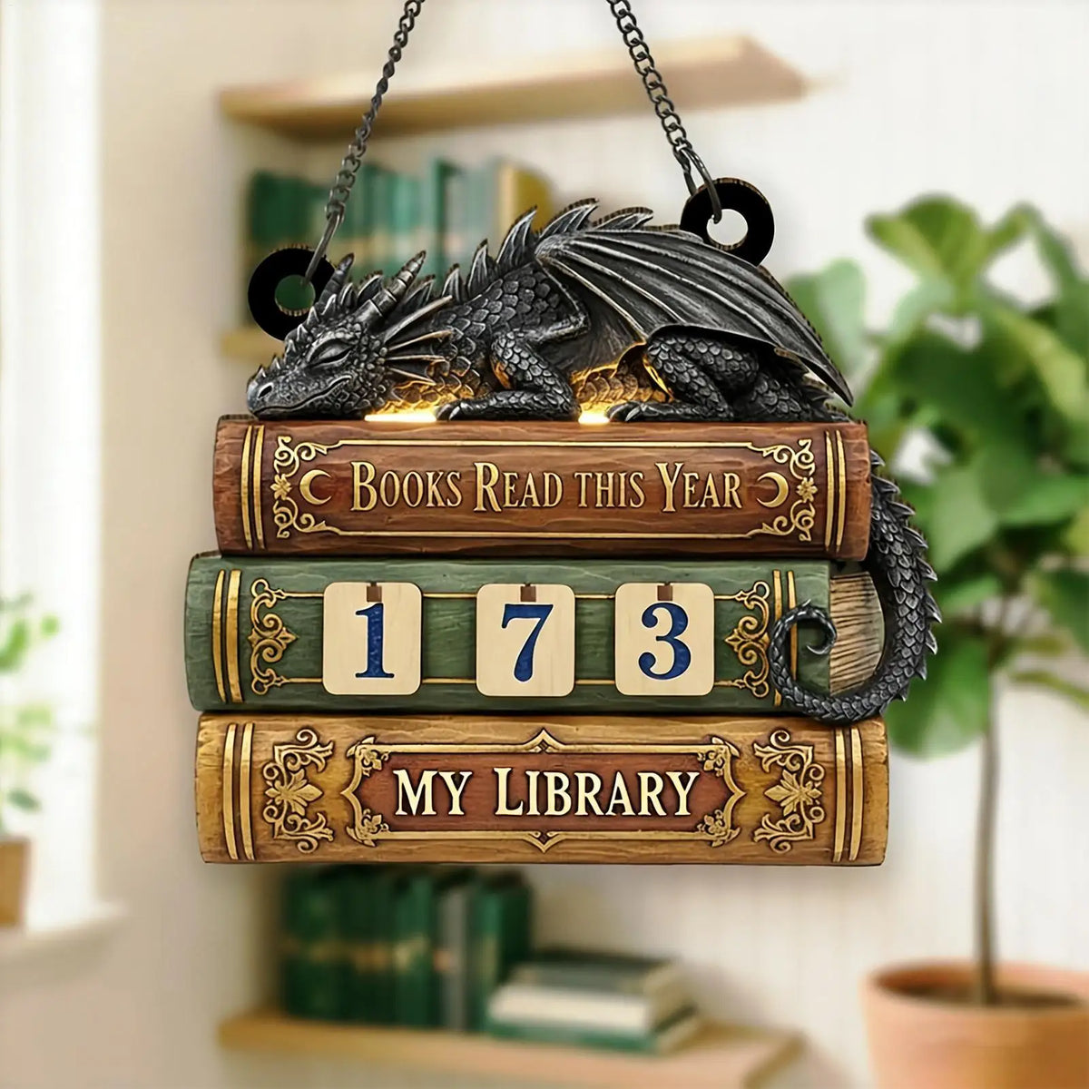 Dragon Books Read This Year Counter — Wooden Reading Challenge Tracker