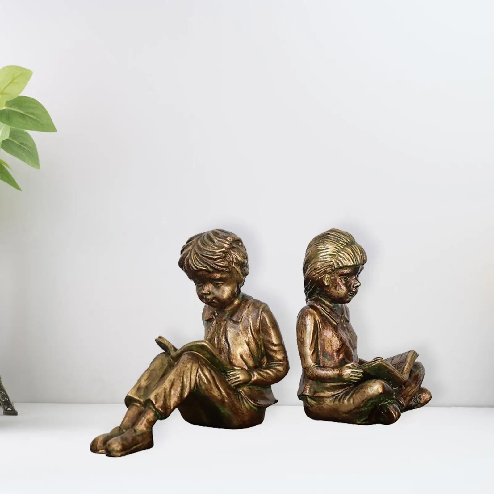 Boy & Girl Reading Bookends — Vintage Resin Shelf Stoppers