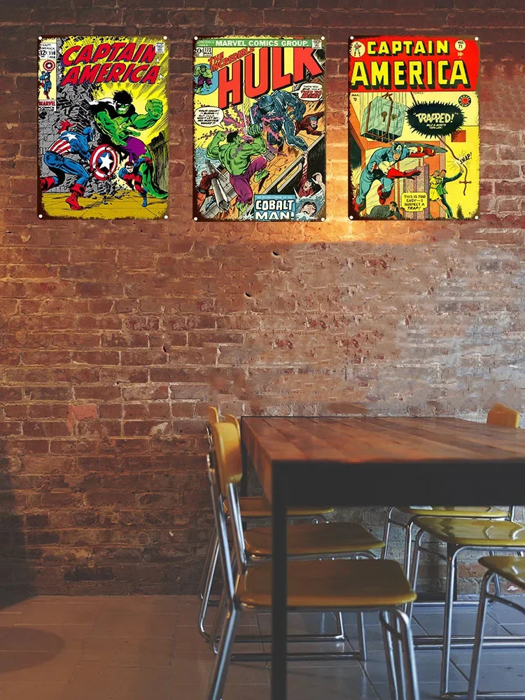 Vintage Comic-Style Metal Sign — Hulk/Captain America/Thor/Luke Cage/Iron Man