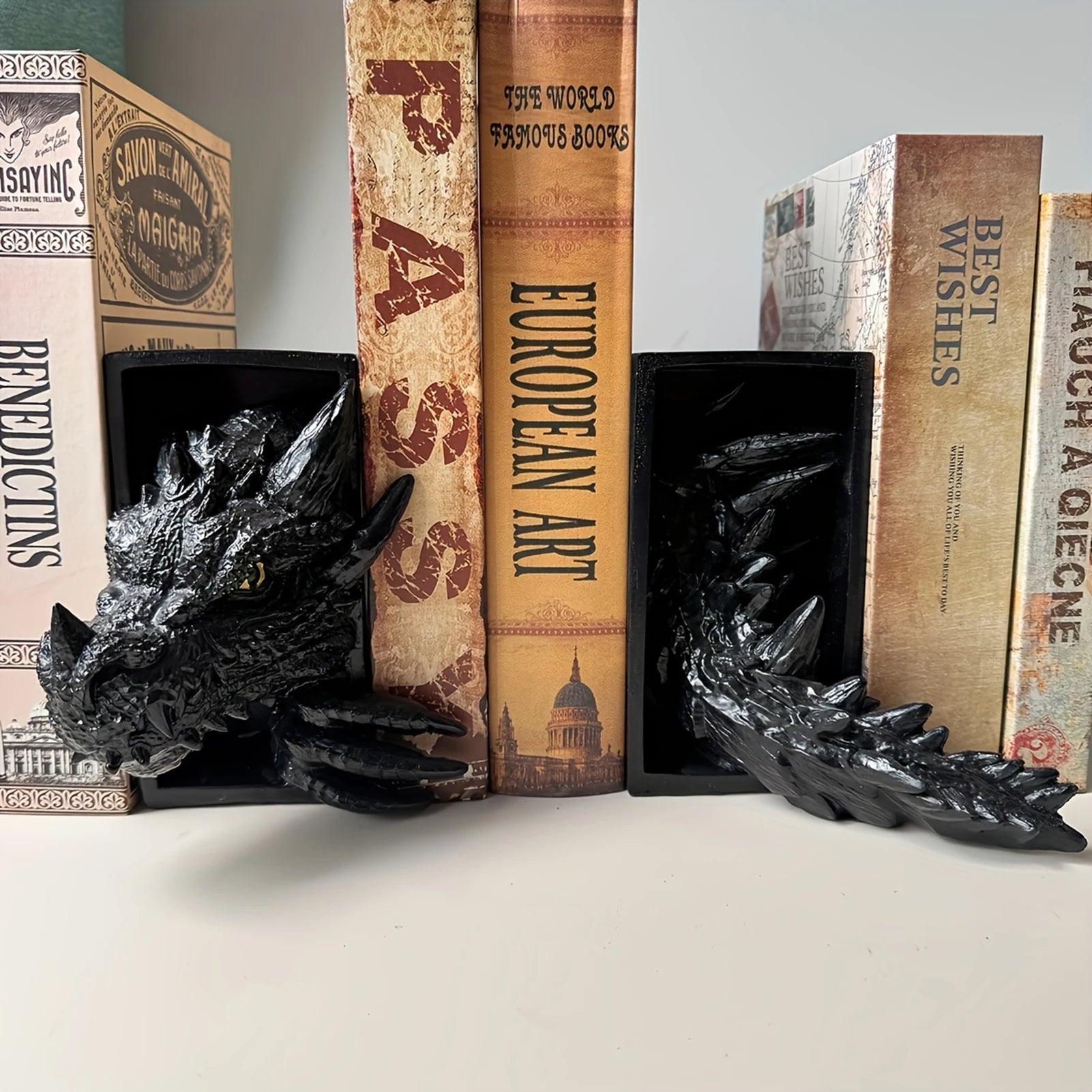 Dragon Head & Tail Bookend Set — Vintage Resin Pair
