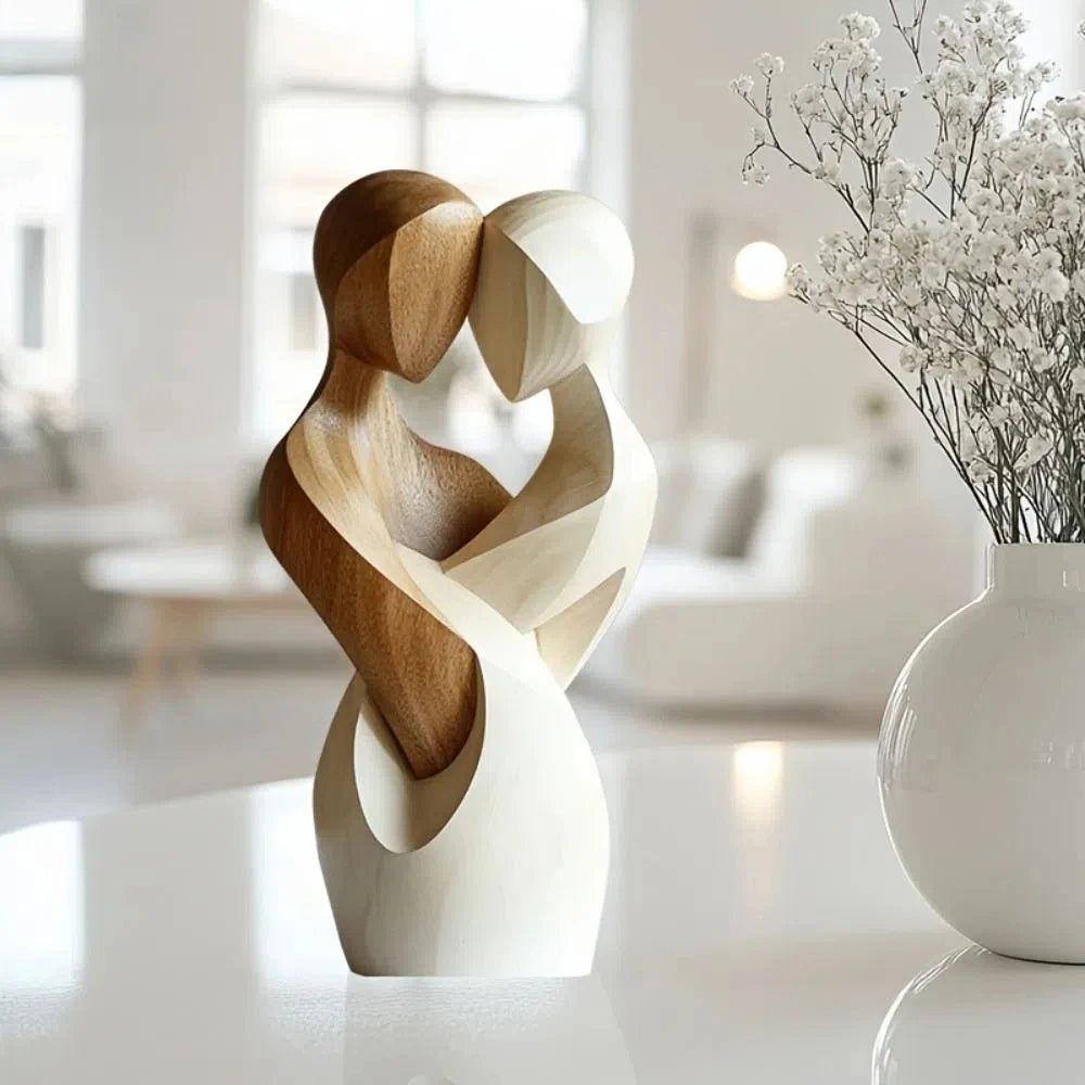 Embracing Couple Sculpture — Modern Wooden Love & Togetherness Ornament