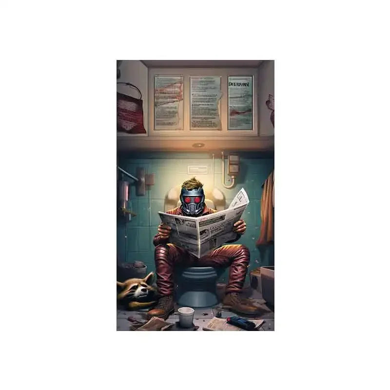 Superhero Bathroom Reading Poster — Humorous Canvas Wall Art