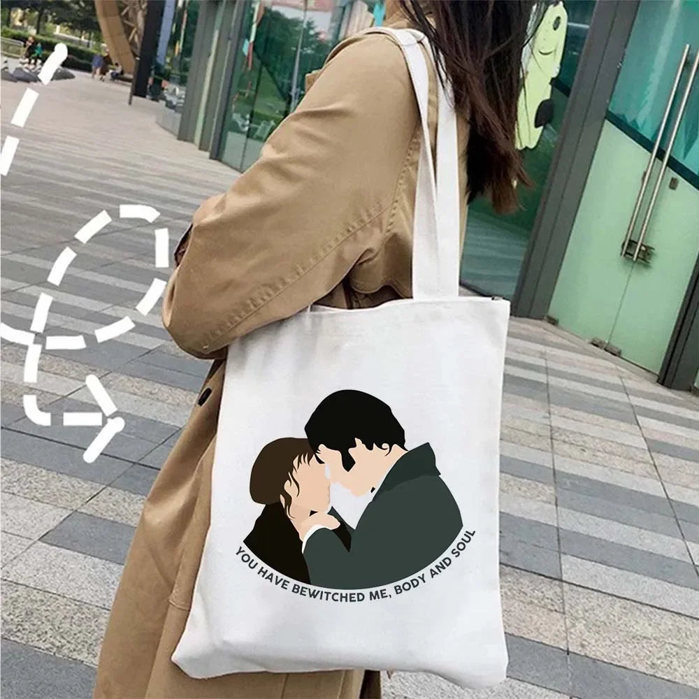 “More Pride, Less Prejudice” Canvas Tote — Jane Austen Cartoon Print