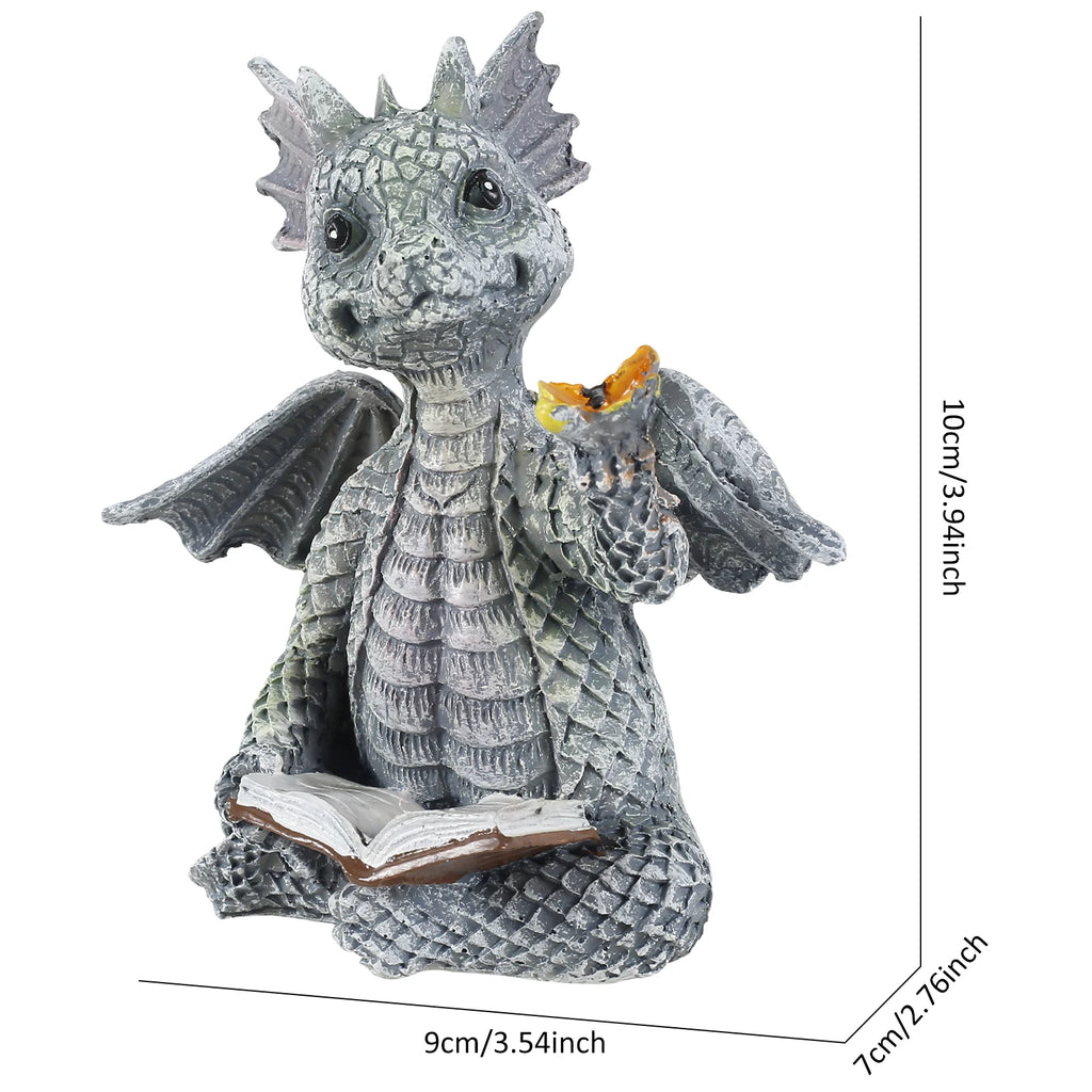 Reading Dragon Resin Statue — Whimsical Indoor & Outdoor Décor