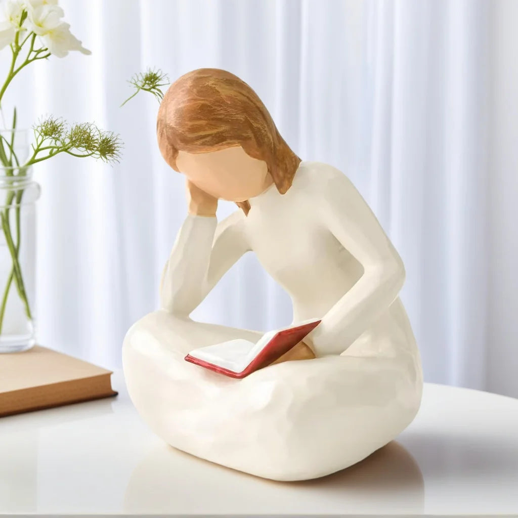 Resin Woman Reading Statue — Elegant Literary Figurine