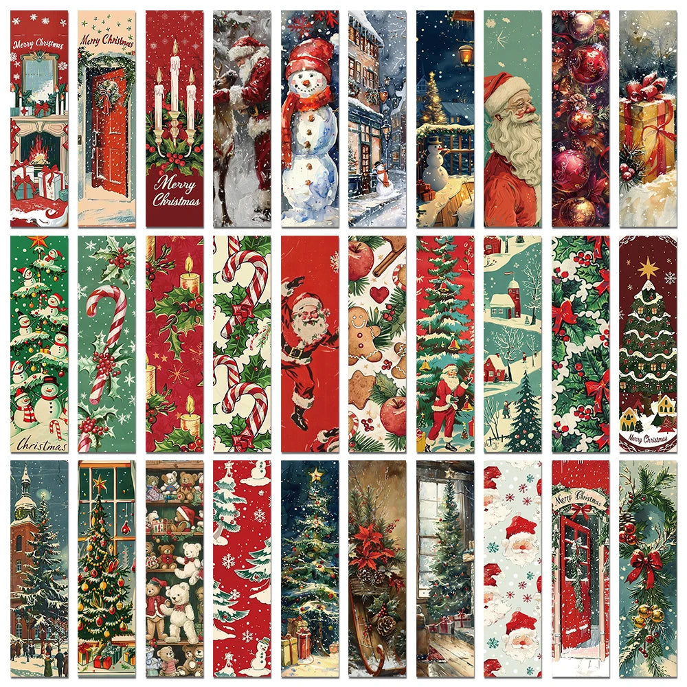 Retro Christmas Bookmark Set (30pcs) — Festive Reading Accessories for Book Lovers & Students