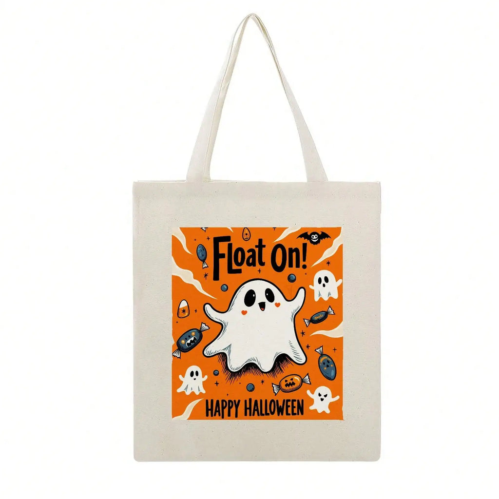 Halloween Reading Canvas Tote — Ghosts, Witches & Pumpkins