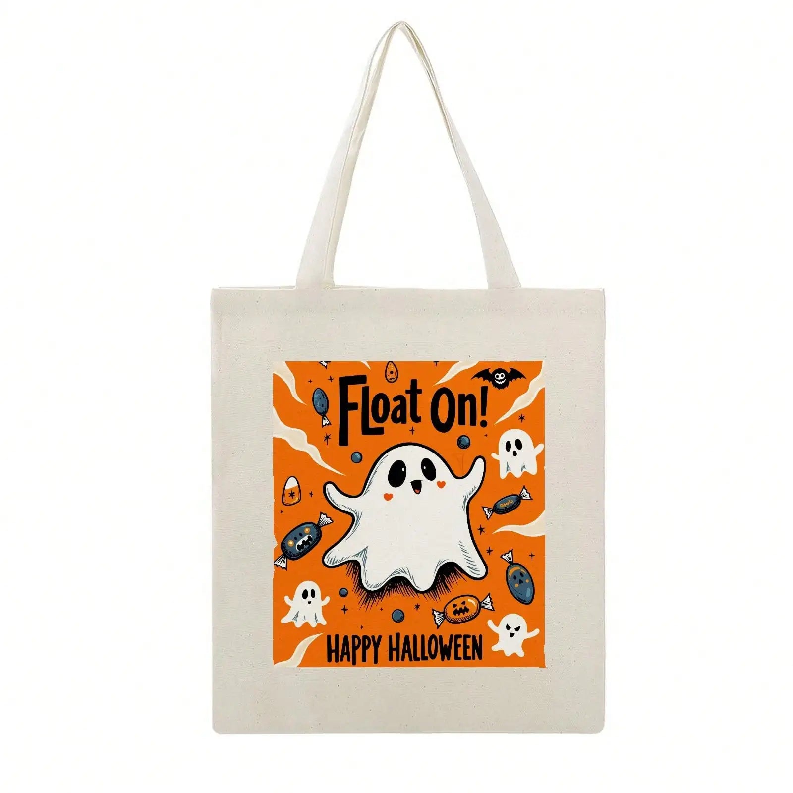Halloween Reading Canvas Tote — Ghosts, Witches & Pumpkins