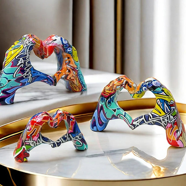 Graffiti Heart Hands Sculpture — Colourful Pop Art Love Ornament