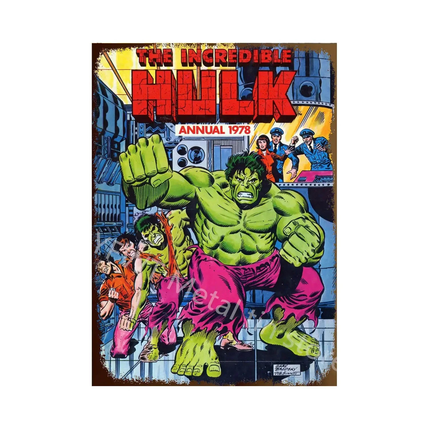Vintage Comic-Style Metal Sign — Hulk/Captain America/Thor/Luke Cage/Iron Man