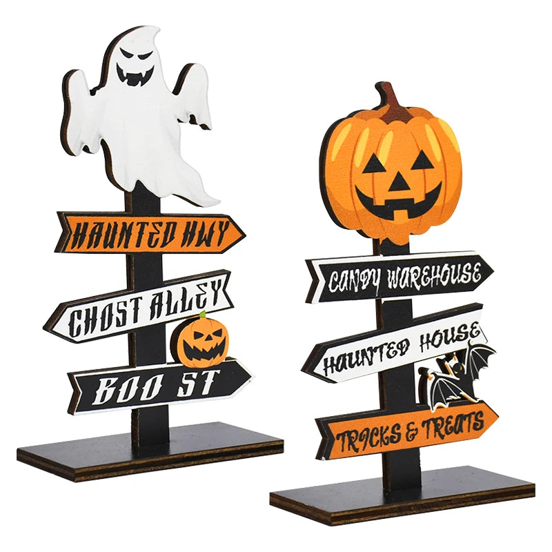 Spooky Wooden Halloween Ornament — Ghost, Pumpkin & Skull Decoration