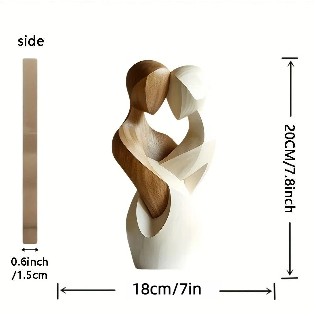 Embracing Couple Sculpture — Modern Wooden Love & Togetherness Ornament