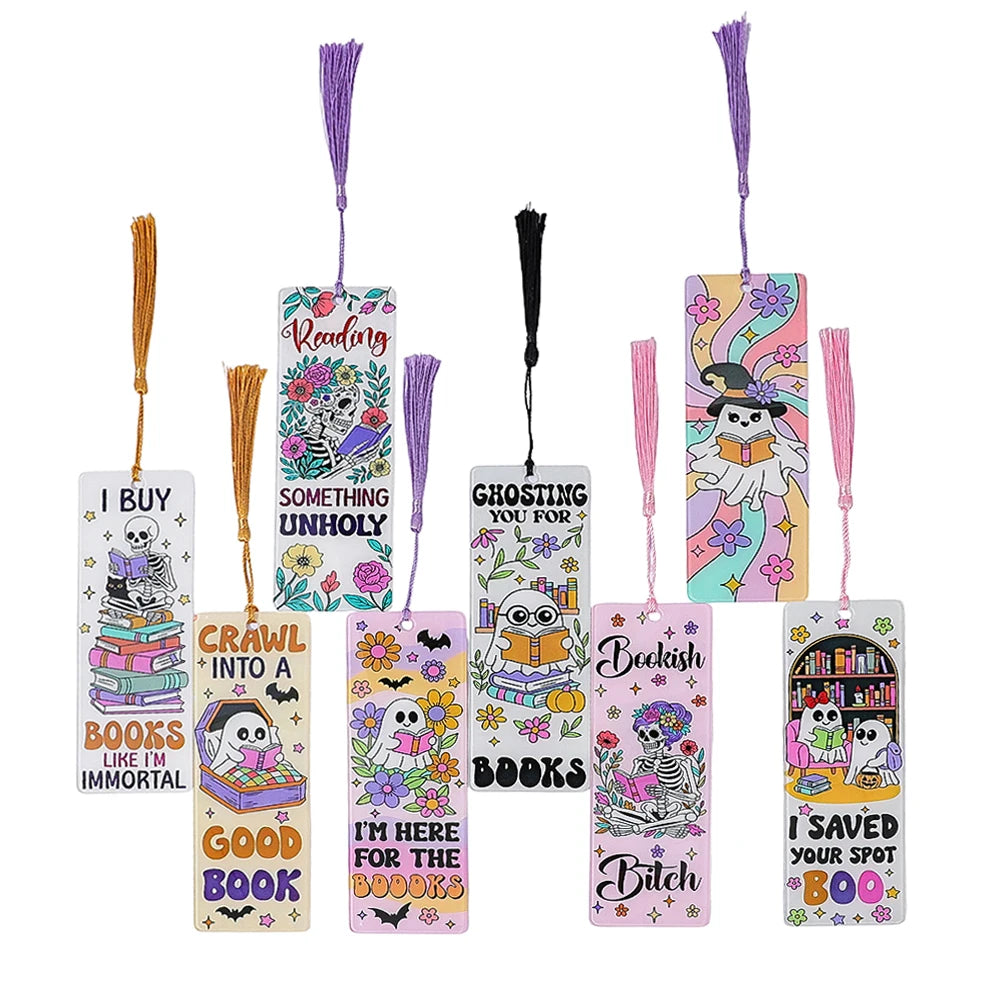 Halloween Ghost Acrylic Bookmark — Tassel Charm Page Marker
