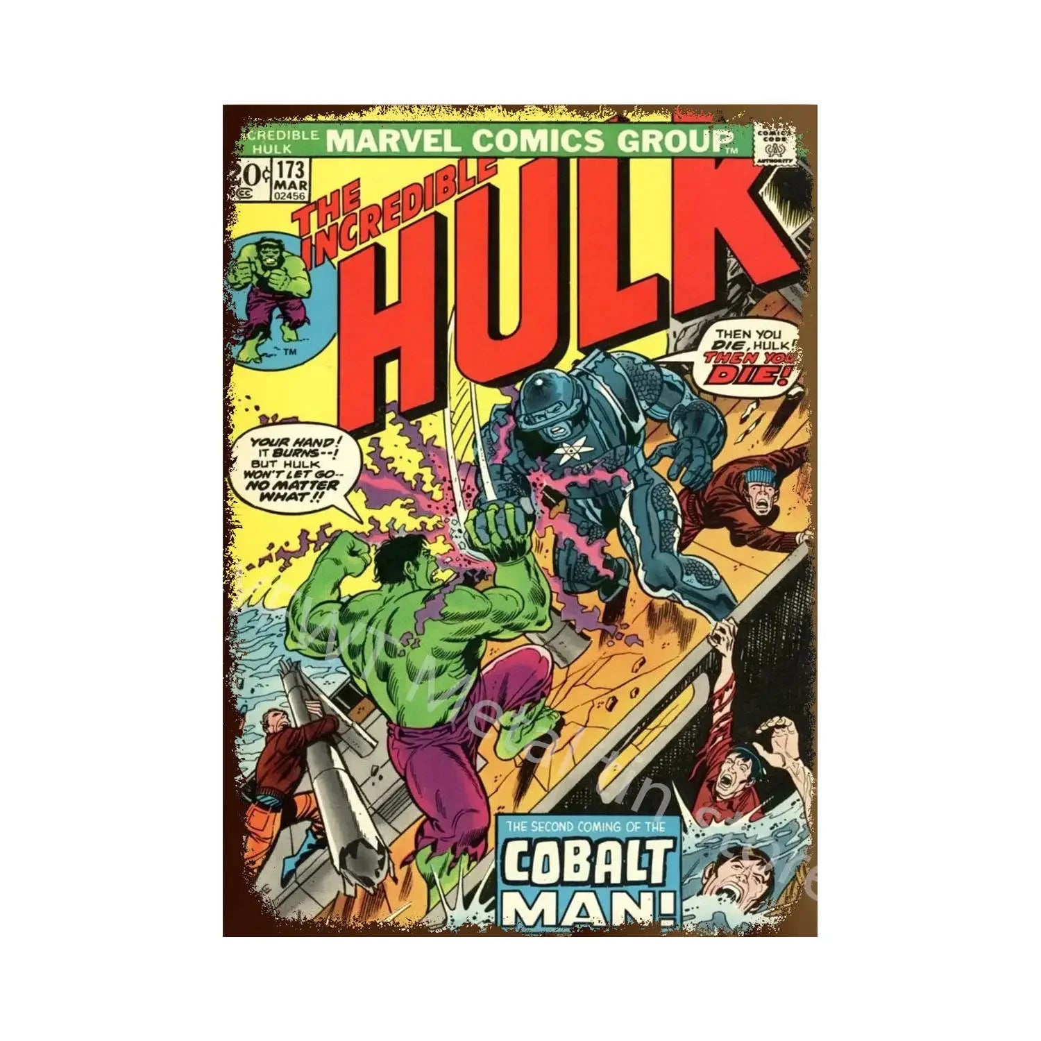 Vintage Comic-Style Metal Sign — Hulk/Captain America/Thor/Luke Cage/Iron Man