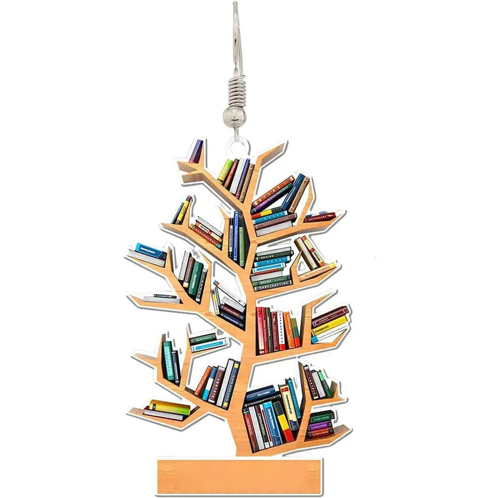 Book Lover Christmas Tree Decorations, Acrylic Hanging Ornaments in Bookstore, Shelf & Library Designs