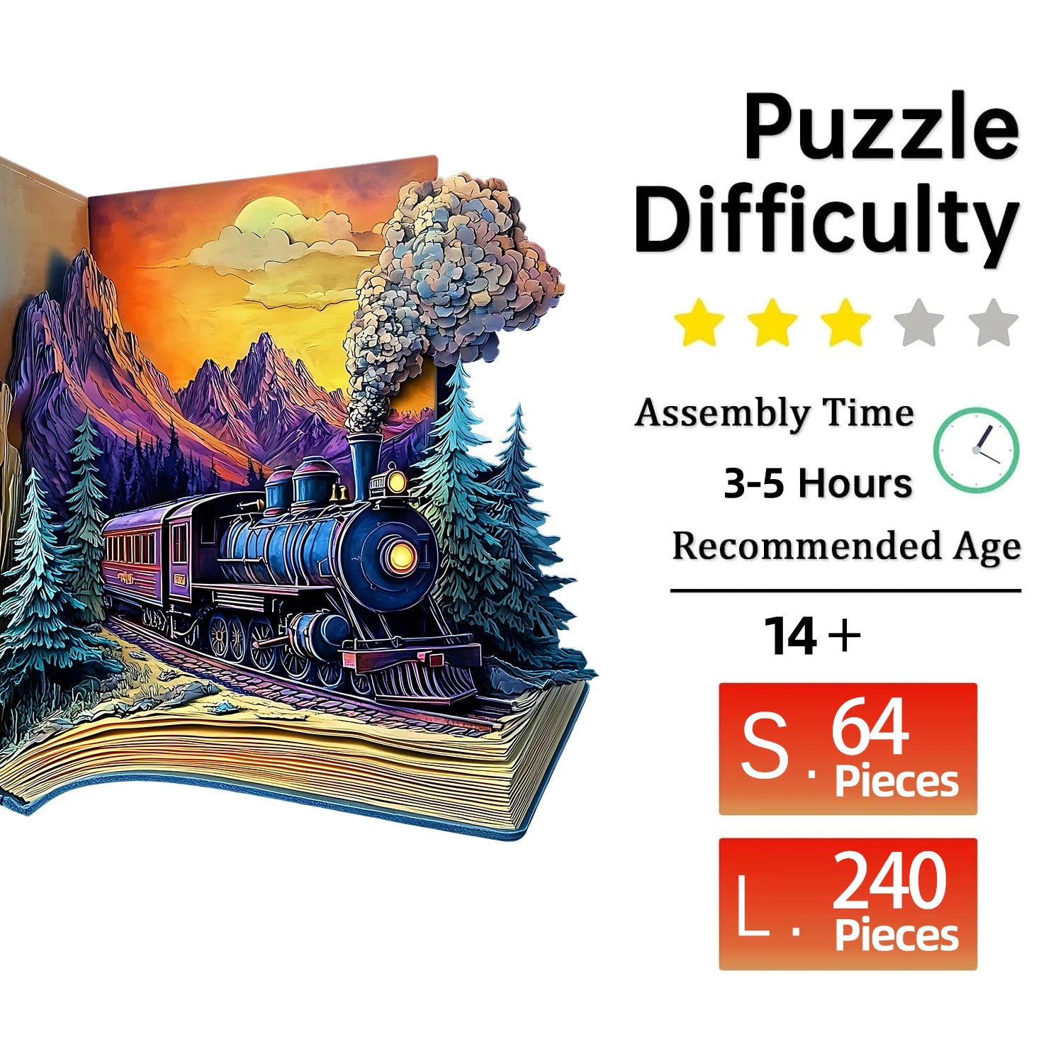 “Train in the Book” Wooden Jigsaw Puzzle — Artistic Modern Décor