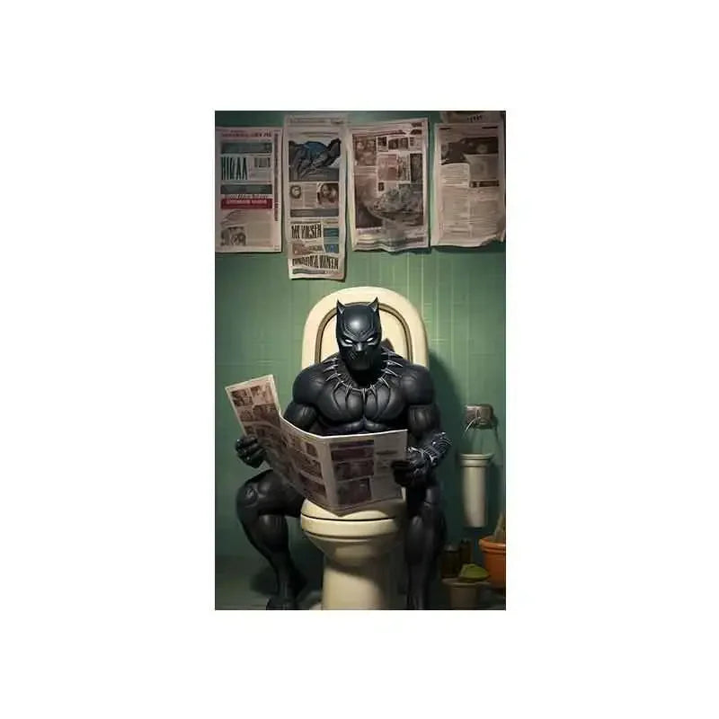 Superhero Bathroom Reading Poster — Humorous Canvas Wall Art