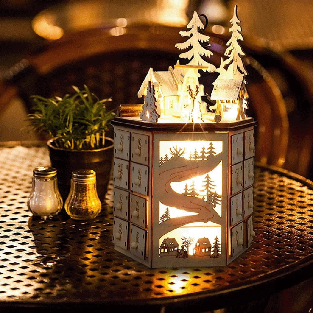 Wooden Village Advent Calendar — Fill-Your-Own Countdown with Lights & Festive Charm